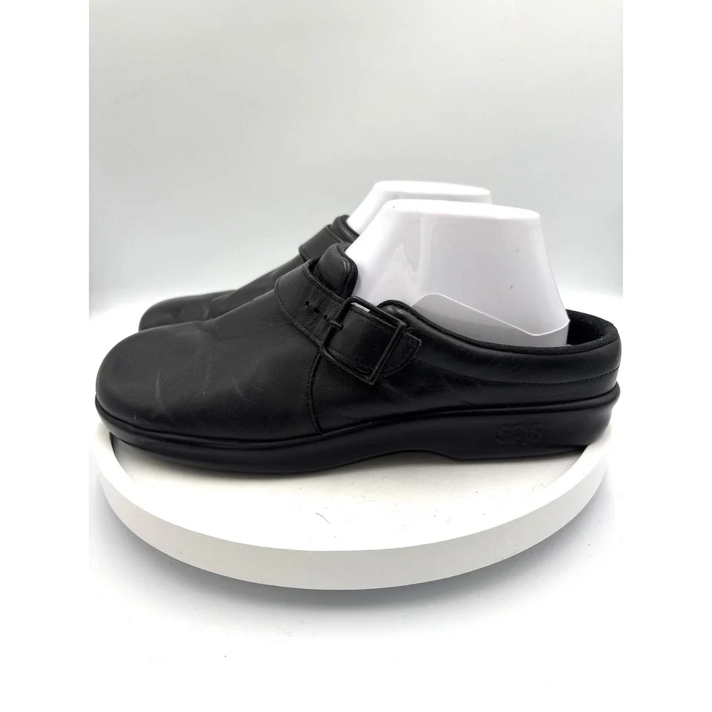 SAS Clogs 9 Men's Black Leather Professional Comfort Buckle Strap Mules 2079